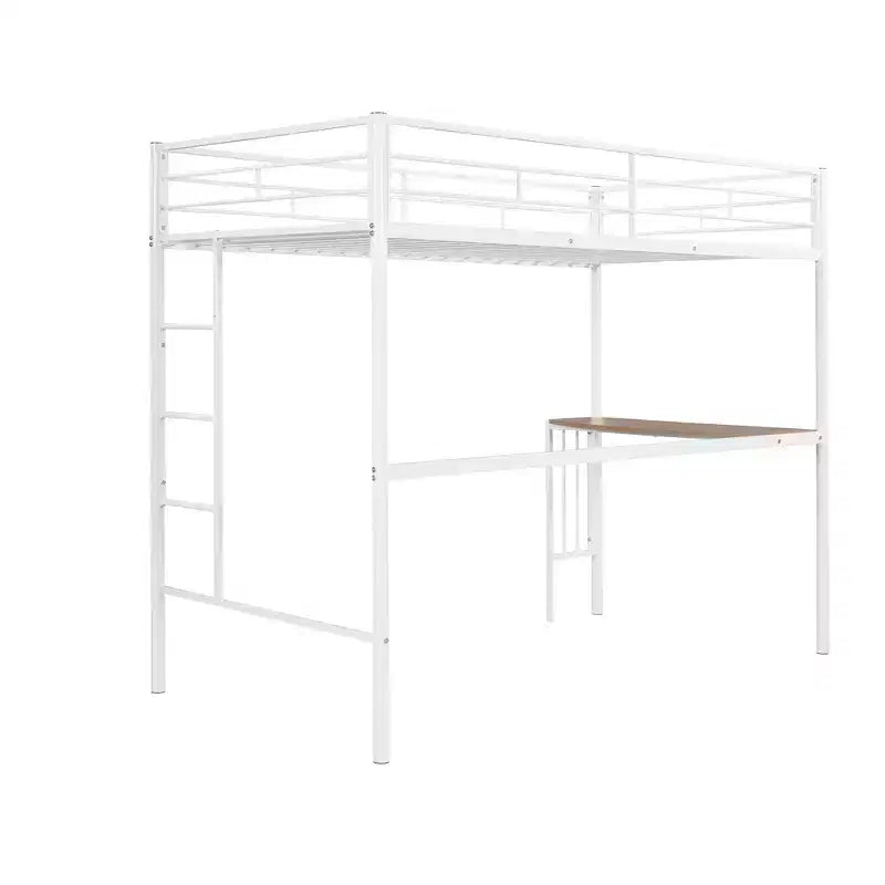 Lit mezzanine double en métal Whisen 78,1L x 41,4W avec bureau intégré, échelle et garde-corps, pour chambre à coucher