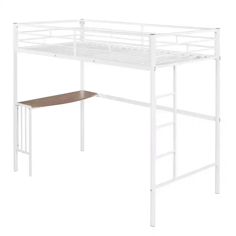 Lit mezzanine double en métal Whisen 78,1L x 41,4W avec bureau intégré, échelle et garde-corps, pour chambre à coucher
