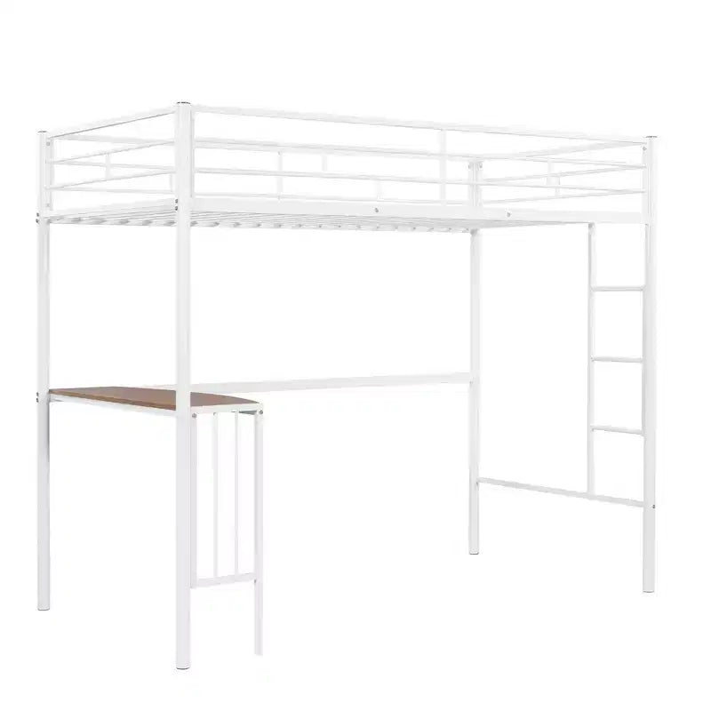 Lit mezzanine double en métal Whisen 78,1L x 41,4W avec bureau intégré, échelle et garde-corps, pour chambre à coucher