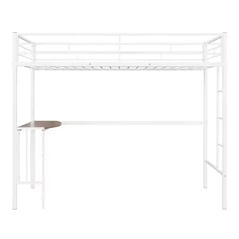 Lit mezzanine double en métal Whisen 78,1L x 41,4W avec bureau intégré, échelle et garde-corps, pour chambre à coucher