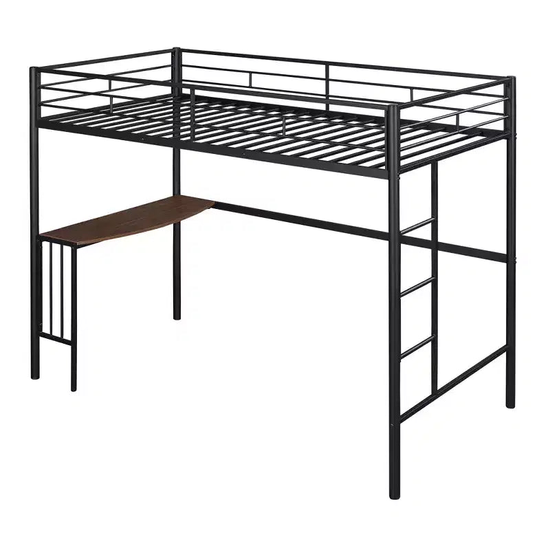 Lit mezzanine double en métal Whisen 78,1L x 41,4W avec bureau intégré, échelle et garde-corps, pour chambre à coucher