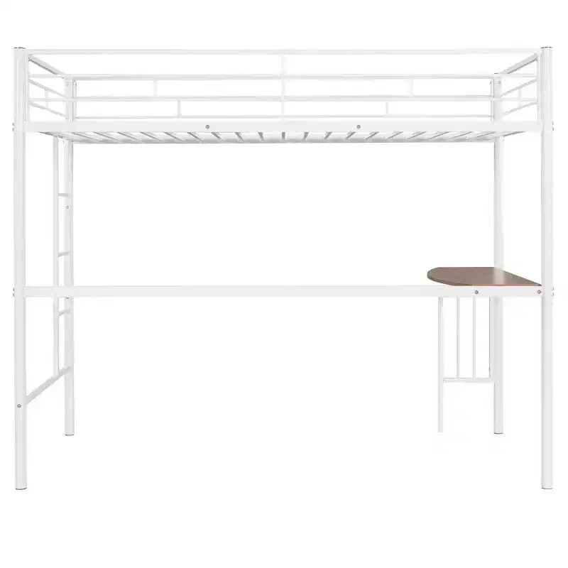 Lit mezzanine double en métal Whisen 78,1L x 41,4W avec bureau intégré, échelle et garde-corps, pour chambre à coucher