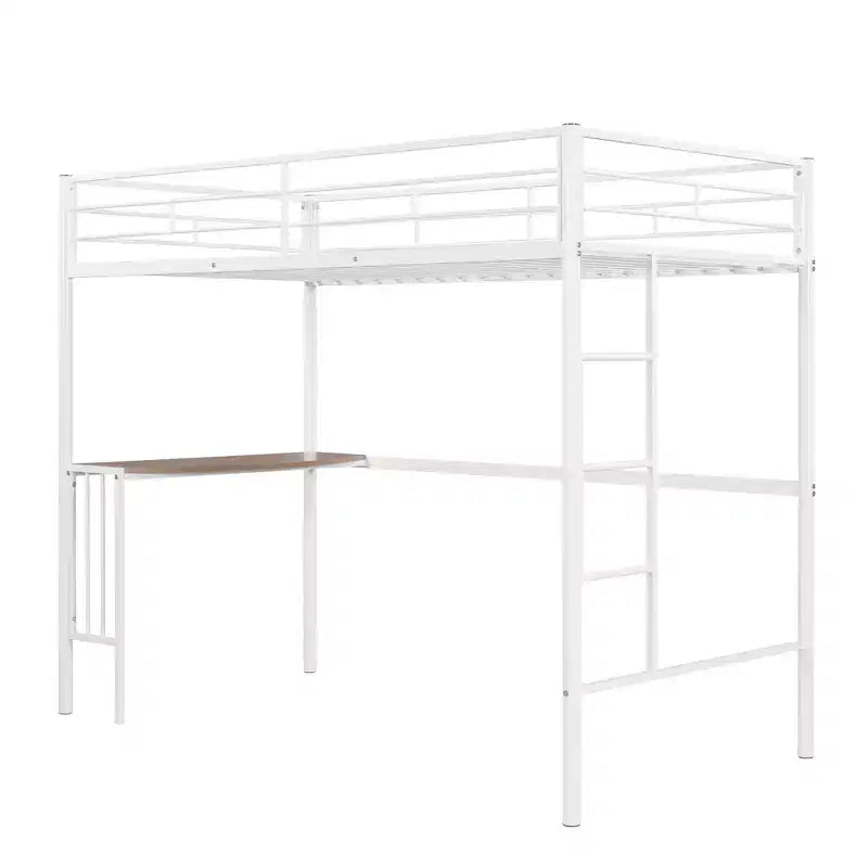 Lit mezzanine double en métal Whisen 78,1L x 41,4W avec bureau intégré, échelle et garde-corps, pour chambre à coucher