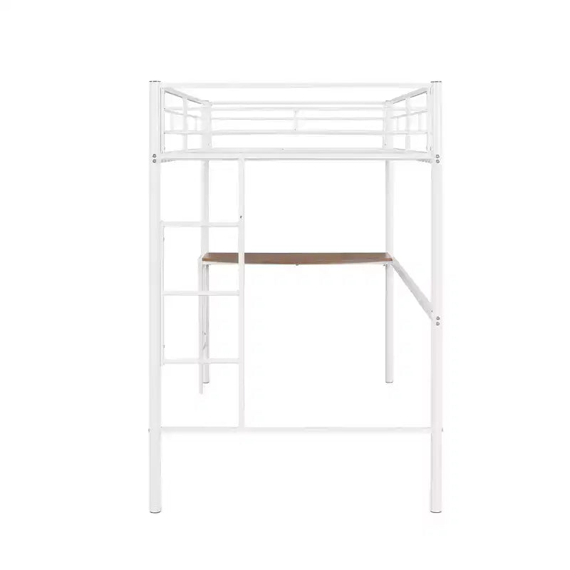 Lit mezzanine double en métal Whisen 78,1L x 41,4W avec bureau intégré, échelle et garde-corps, pour chambre à coucher