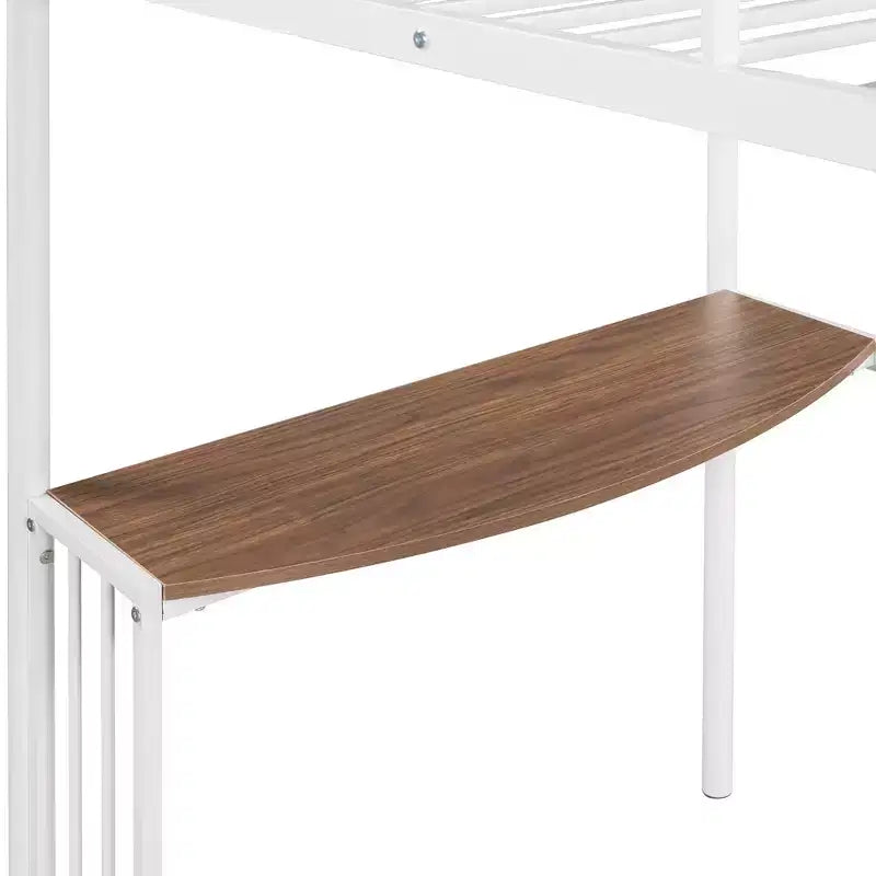 Lit mezzanine double en métal Whisen 78,1L x 41,4W avec bureau intégré, échelle et garde-corps, pour chambre à coucher