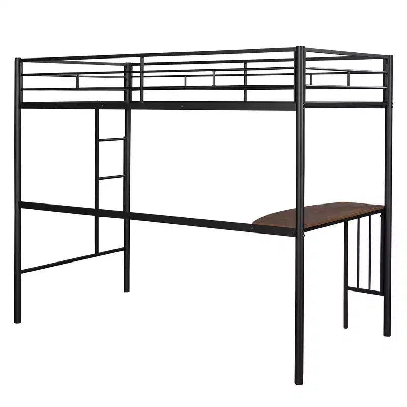 Lit mezzanine double en métal Whisen 78,1L x 41,4W avec bureau intégré, échelle et garde-corps, pour chambre à coucher