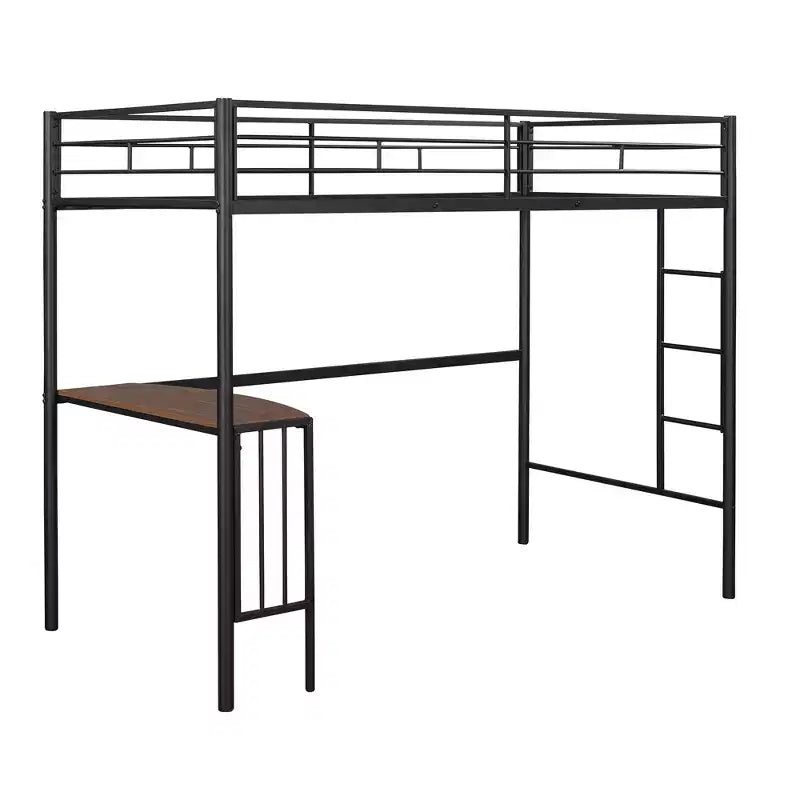 Lit mezzanine double en métal Whisen 78,1L x 41,4W avec bureau intégré, échelle et garde-corps, pour chambre à coucher