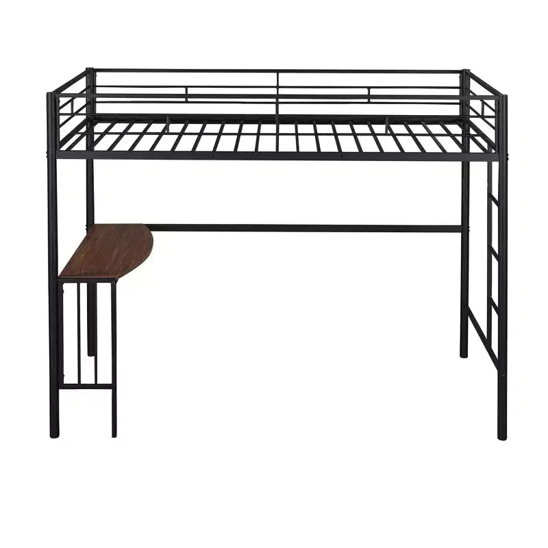 Lit mezzanine double en métal Whisen 78,1L x 41,4W avec bureau intégré, échelle et garde-corps, pour chambre à coucher