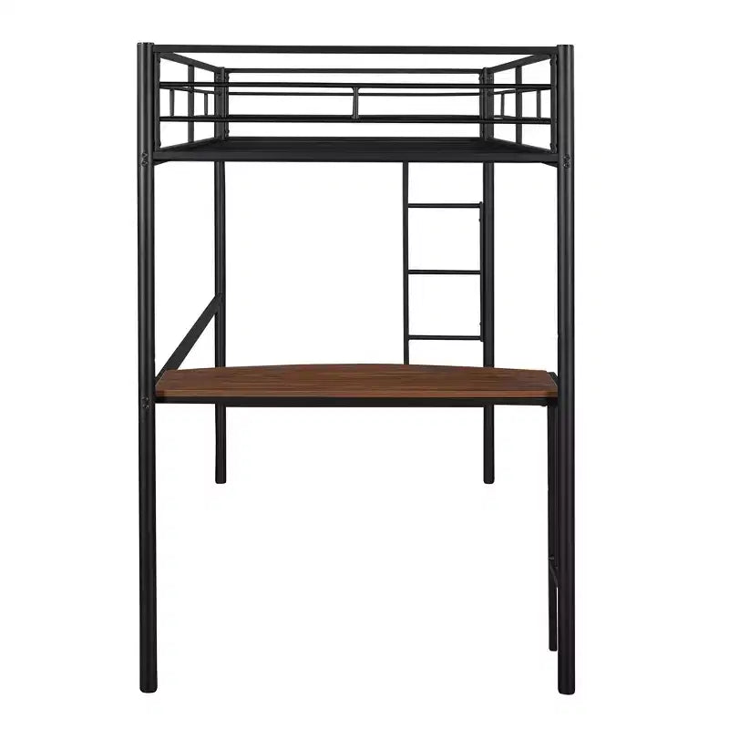 Lit mezzanine double en métal Whisen 78,1L x 41,4W avec bureau intégré, échelle et garde-corps, pour chambre à coucher