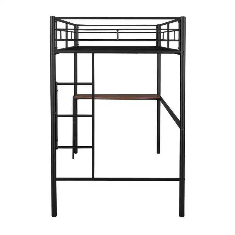Lit mezzanine double en métal Whisen 78,1L x 41,4W avec bureau intégré, échelle et garde-corps, pour chambre à coucher