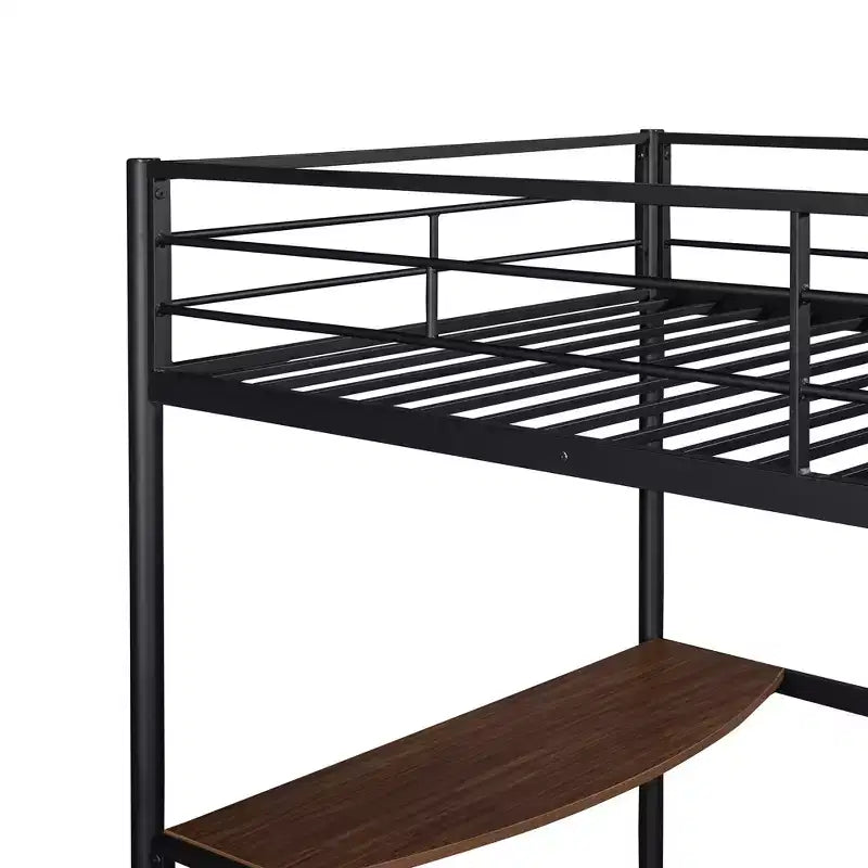 Lit mezzanine double en métal Whisen 78,1L x 41,4W avec bureau intégré, échelle et garde-corps, pour chambre à coucher