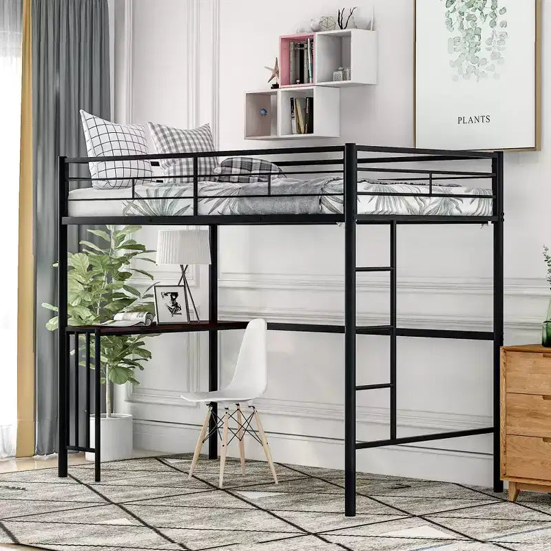 Whisen 78.1L x 41.4W Twin Size Metal Loft Bed with Built-in Desk, Ladder and Guardrails, Loft Bed for Bedroom