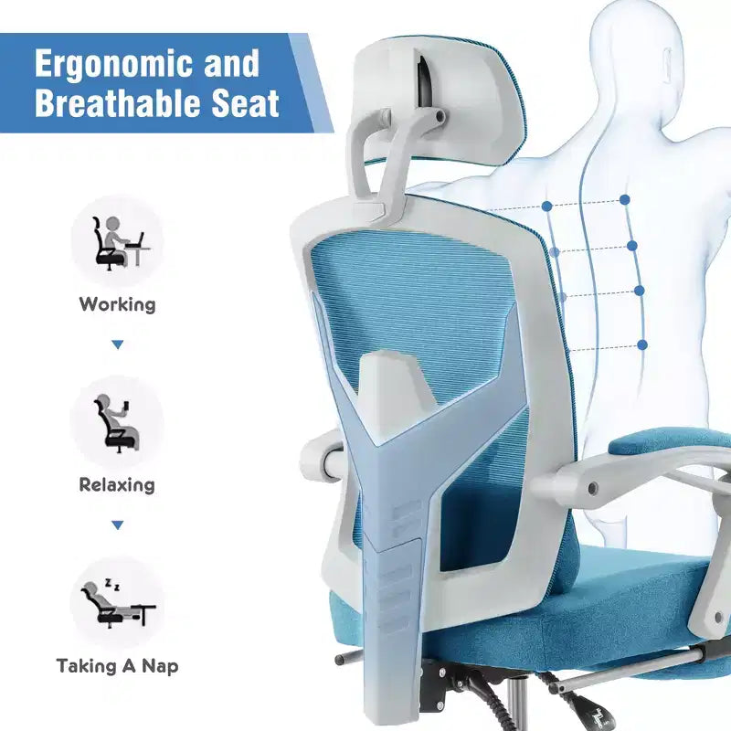 JIONJOY Ergonomic Mesh Gaming Chair with Footrest - 90-135 Recline, Adjustable Lumbar Support & Headrest