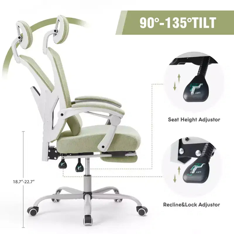 JIONJOY Ergonomic Mesh Gaming Chair with Footrest - 90-135 Recline, Adjustable Lumbar Support & Headrest