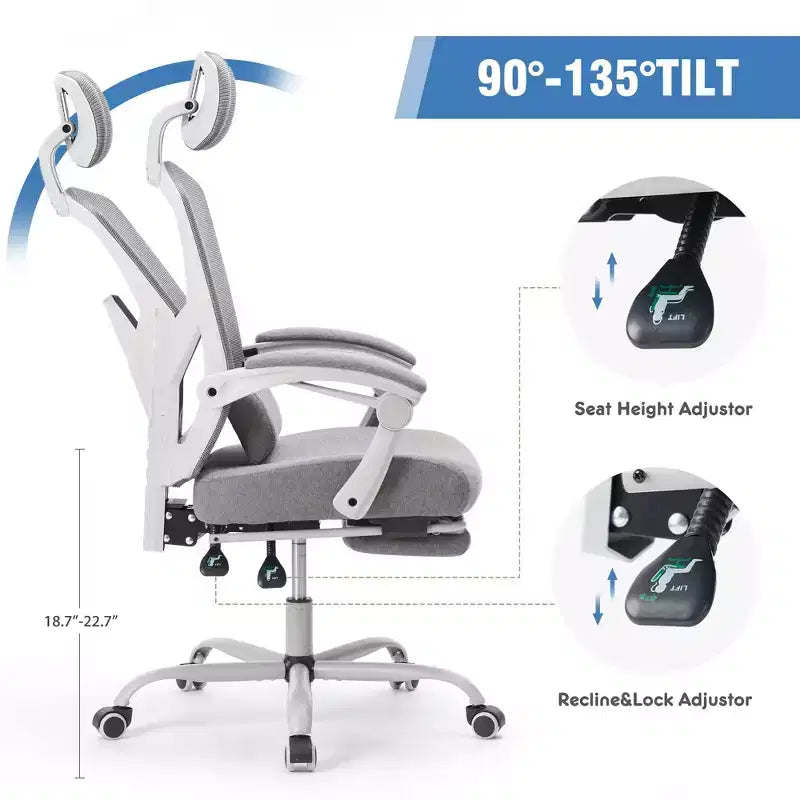 JIONJOY Ergonomic Mesh Gaming Chair with Footrest - 90-135 Recline, Adjustable Lumbar Support & Headrest