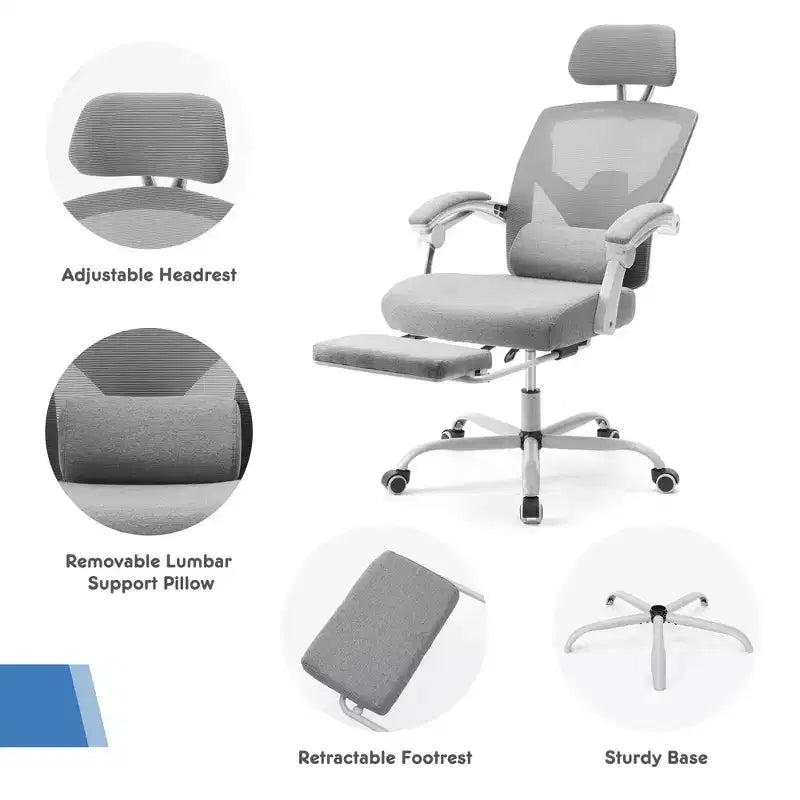 JIONJOY Ergonomic Mesh Gaming Chair with Footrest - 90-135 Recline, Adjustable Lumbar Support & Headrest
