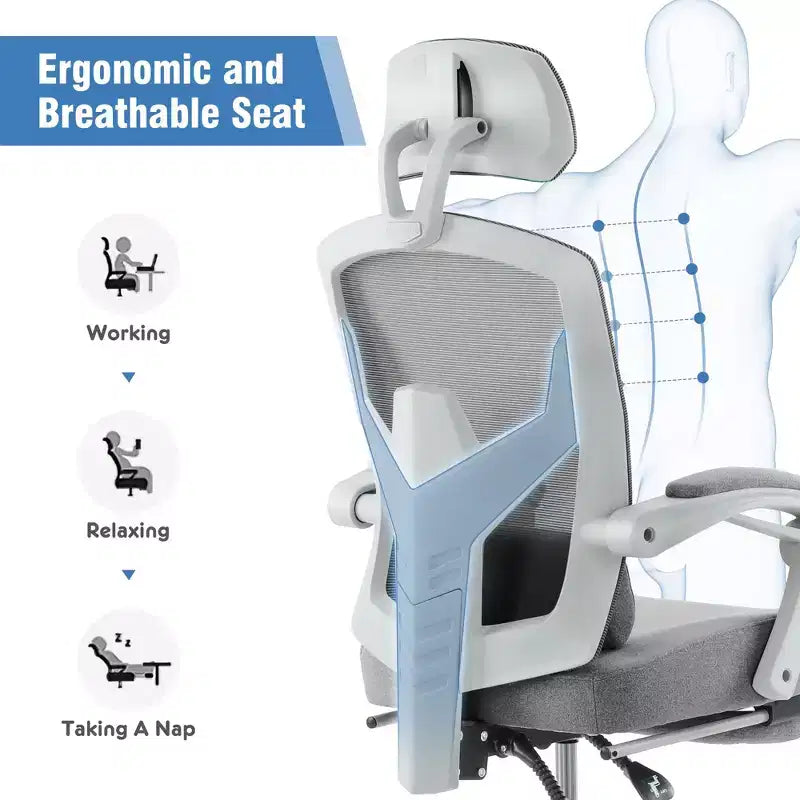 JIONJOY Ergonomic Mesh Gaming Chair with Footrest - 90-135 Recline, Adjustable Lumbar Support & Headrest