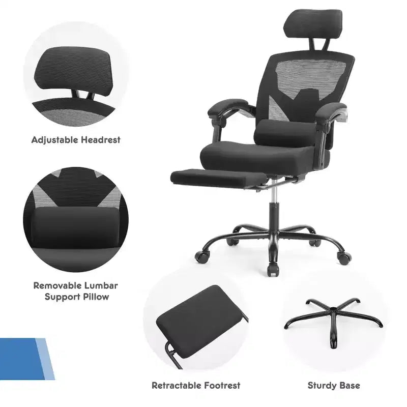 JIONJOY Ergonomic Mesh Gaming Chair with Footrest - 90-135 Recline, Adjustable Lumbar Support & Headrest