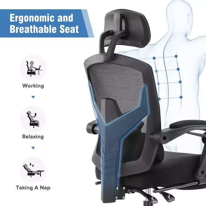 JIONJOY Ergonomic Mesh Gaming Chair with Footrest - 90-135 Recline, Adjustable Lumbar Support & Headrest