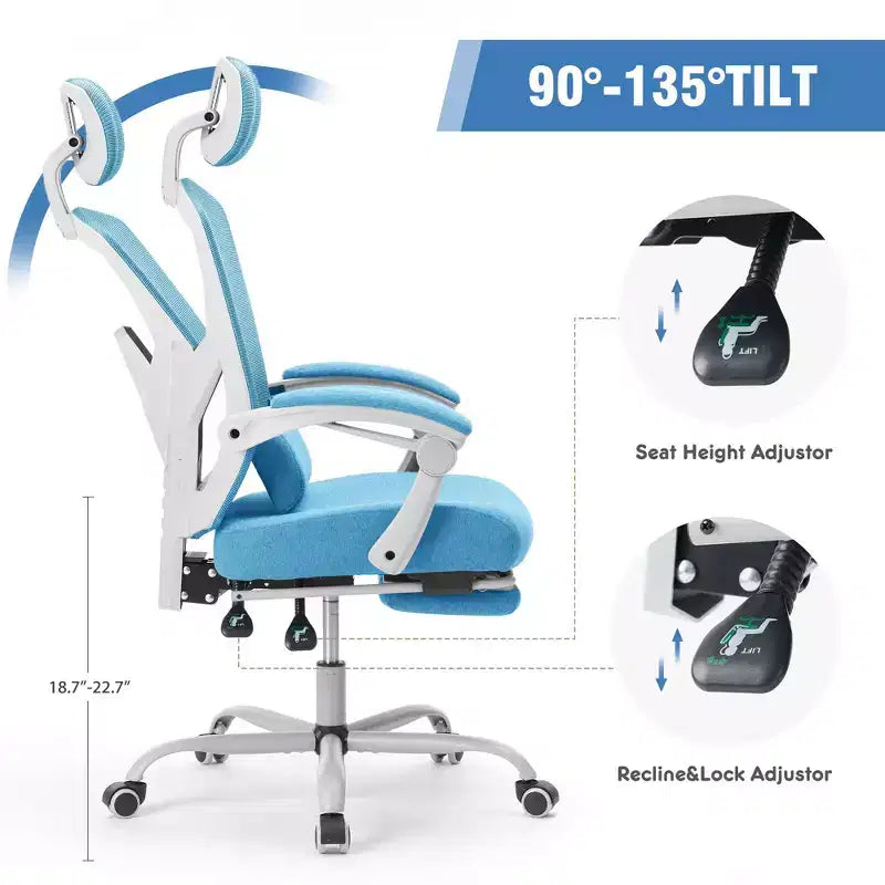 JIONJOY Ergonomic Mesh Gaming Chair with Footrest - 90-135 Recline, Adjustable Lumbar Support & Headrest
