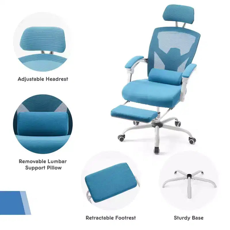 JIONJOY Ergonomic Mesh Gaming Chair with Footrest - 90-135 Recline, Adjustable Lumbar Support & Headrest