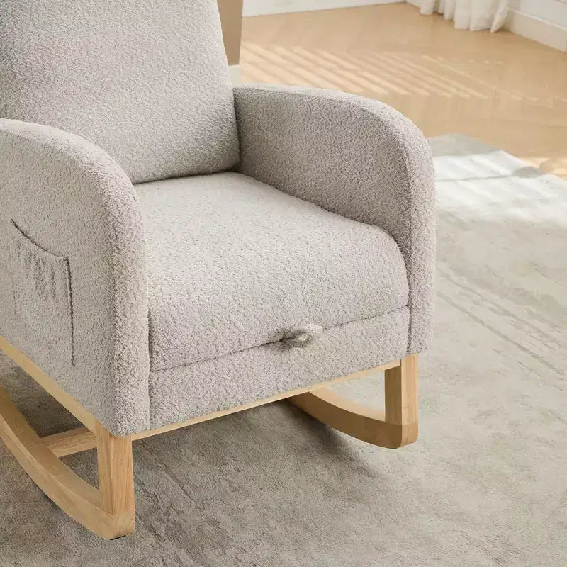 Poltrona a dondolo Sedia da soggiorno con schienale alto e poggiapiedi a scomparsa Poltrona con tasca laterale per camera da letto e cameretta