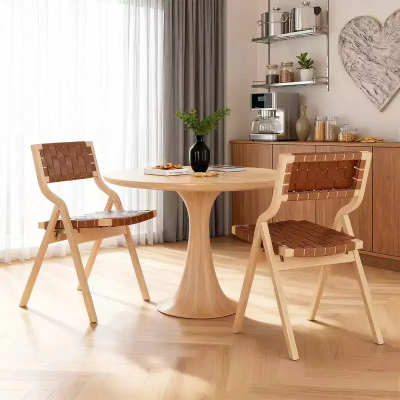 Sedie da pranzo pieghevoli e impilabili in legno per sala da pranzo, seduta e schienale intrecciati, beige - naturale