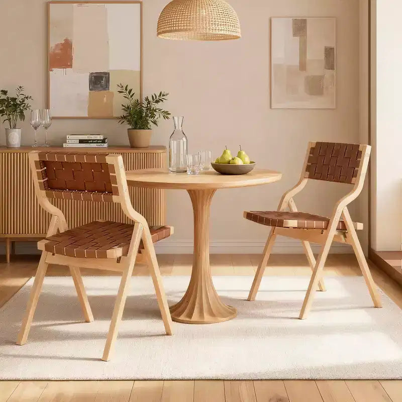 Sedie da pranzo pieghevoli e impilabili in legno per sala da pranzo, seduta e schienale intrecciati, beige - naturale