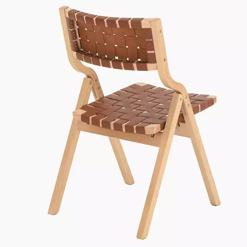Sedie da pranzo pieghevoli e impilabili in legno per sala da pranzo, seduta e schienale intrecciati, beige - naturale
