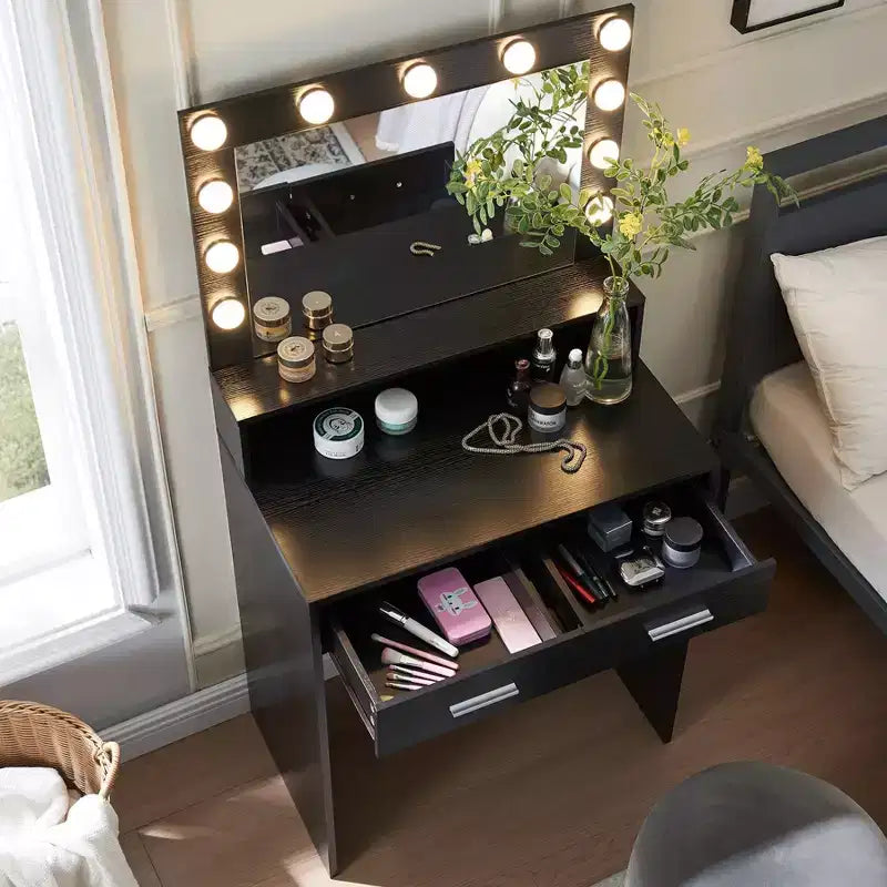 Toeletta a 2 livelli con luci a sfioramento, 3 livelli di luminosità, cassetto grande e tavolino compatto per il trucco per piccole camere da letto