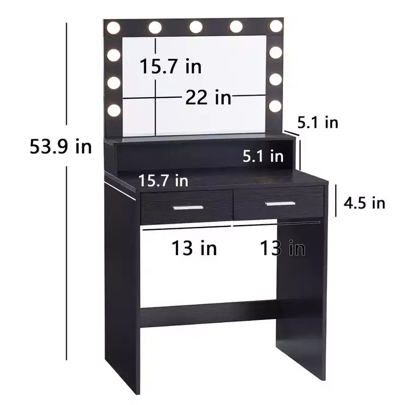 Toeletta a 2 livelli con luci a sfioramento, 3 livelli di luminosità, cassetto grande e tavolino compatto per il trucco per piccole camere da letto
