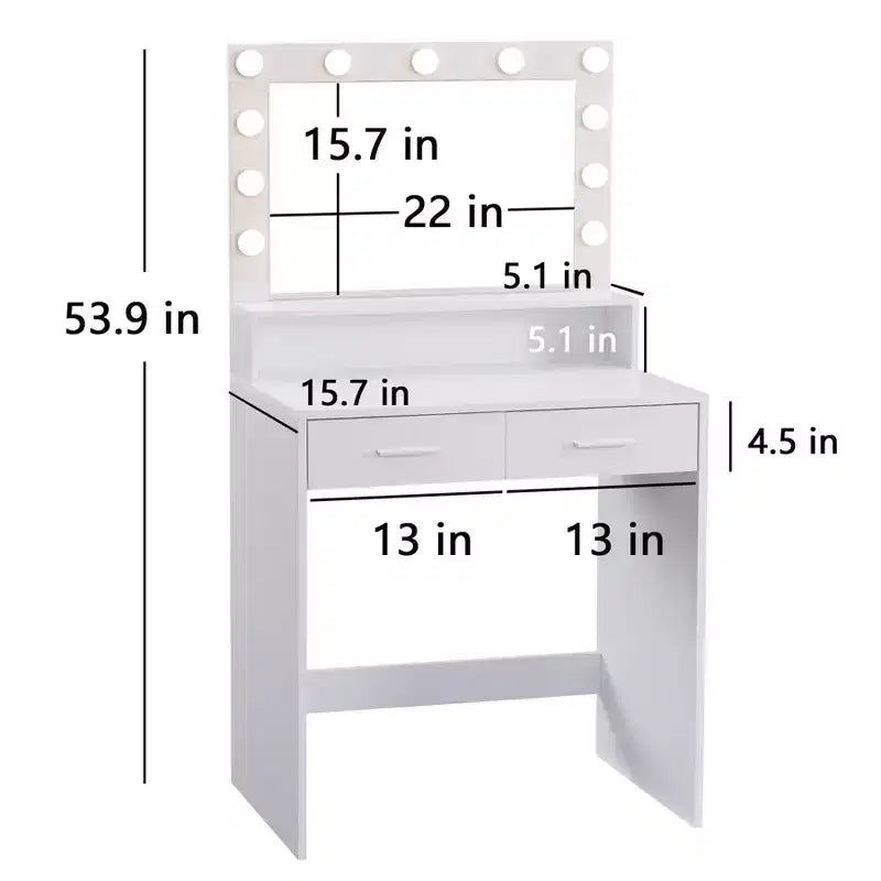 Toeletta a 2 livelli con luci a sfioramento, 3 livelli di luminosità, cassetto grande e tavolino compatto per il trucco per piccole camere da letto