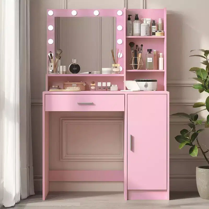 Toeletta a 2 livelli con luci a sfioramento, 3 livelli di luminosità, cassetto grande e tavolino compatto per il trucco per piccole camere da letto