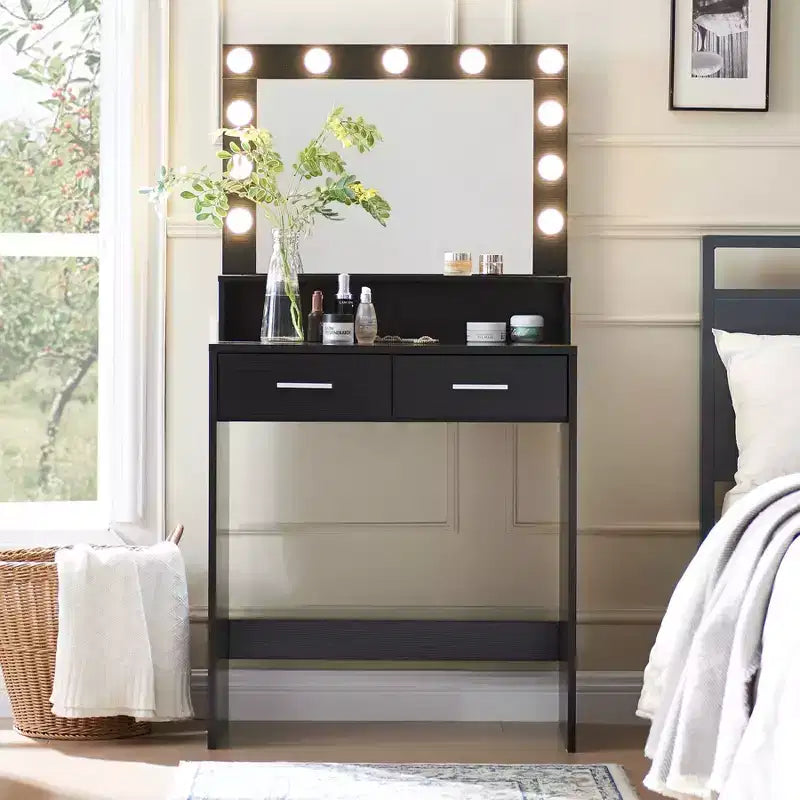 Toeletta a 2 livelli con luci a sfioramento, 3 livelli di luminosità, cassetto grande e tavolino compatto per il trucco per piccole camere da letto