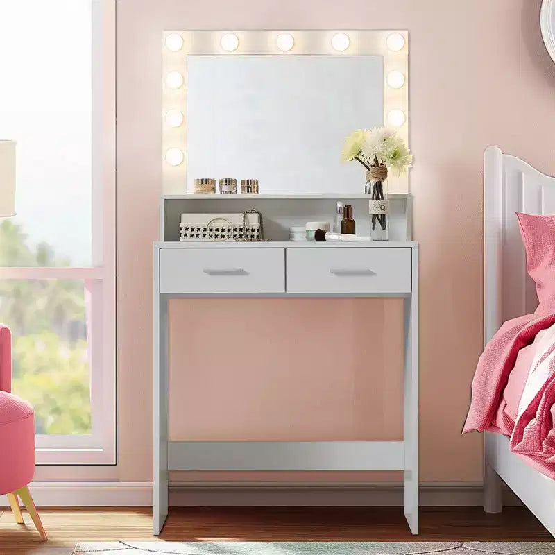 Toeletta a 2 livelli con luci a sfioramento, 3 livelli di luminosità, cassetto grande e tavolino compatto per il trucco per piccole camere da letto