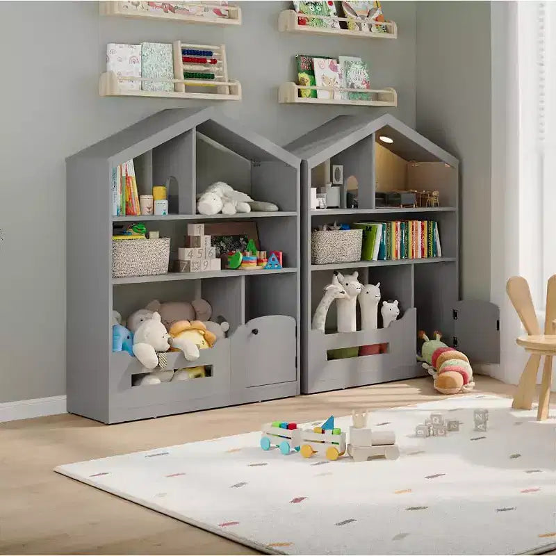 Libreria per bambini, Organizer per giocattoli, Libreria in legno per bambini con luce con sensore di movimento, Libreria a casetta per sala giochi, camera da letto, cameretta, aula