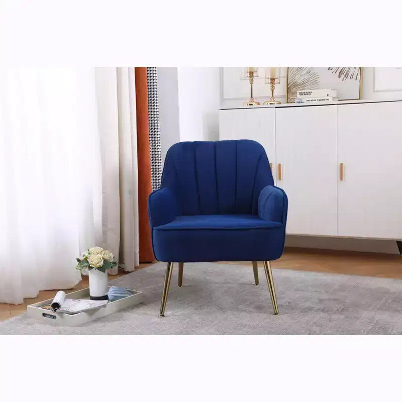 Poltrona moderna in velluto per soggiorno, poltroncina imbottita in stile Mid-Century con gambe in legno dorato per sala lettura o camera da letto