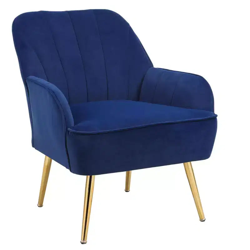 Poltrona moderna in velluto per soggiorno, poltroncina imbottita in stile Mid-Century con gambe in legno dorato per sala lettura o camera da letto