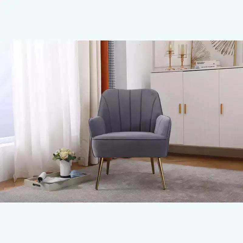 Poltrona moderna in velluto per soggiorno, poltroncina imbottita in stile Mid-Century con gambe in legno dorato per sala lettura o camera da letto