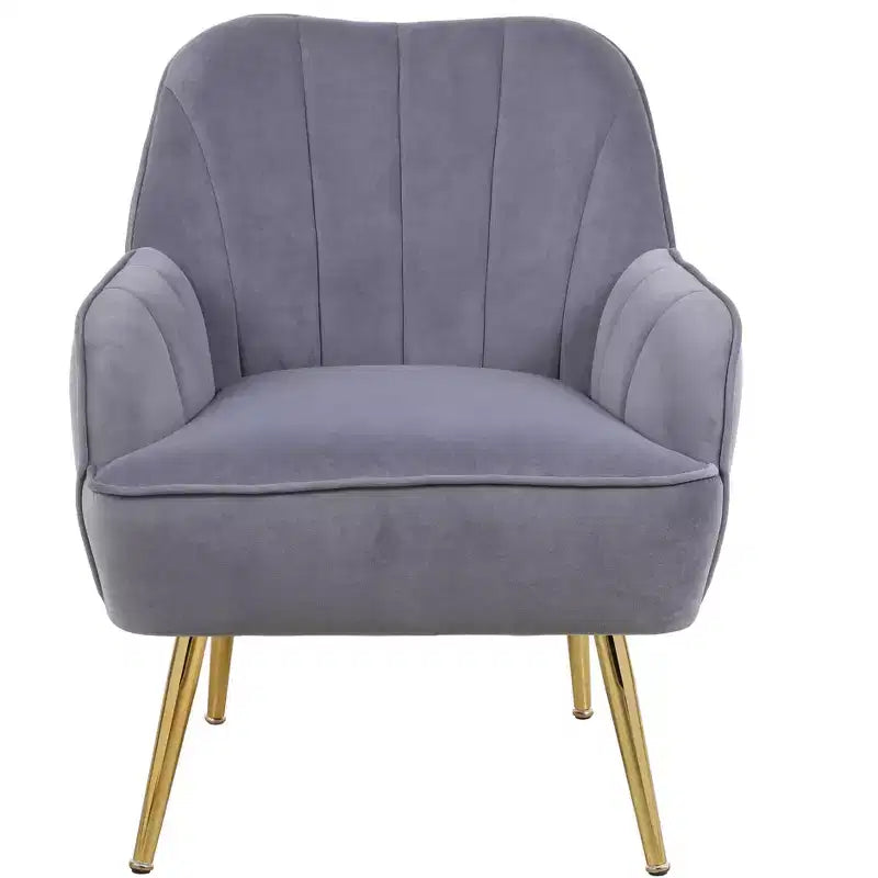 Poltrona moderna in velluto per soggiorno, poltroncina imbottita in stile Mid-Century con gambe in legno dorato per sala lettura o camera da letto