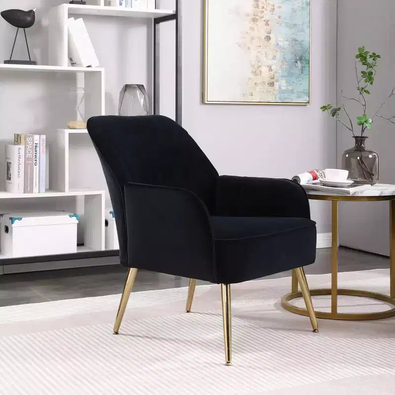 Poltrona moderna in velluto per soggiorno, poltroncina imbottita in stile Mid-Century con gambe in legno dorato per sala lettura o camera da letto