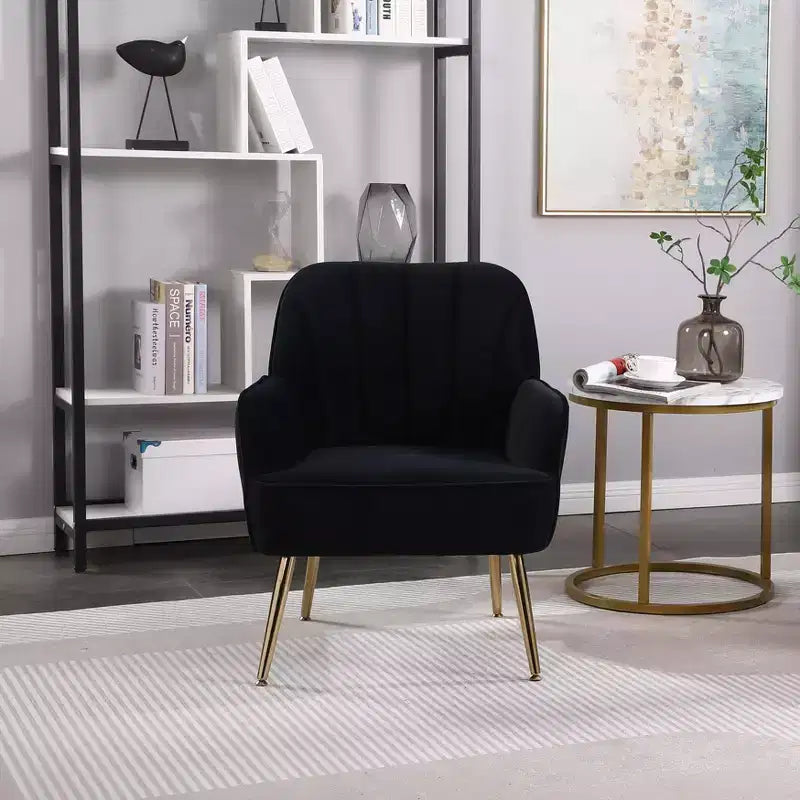 Poltrona moderna in velluto per soggiorno, poltroncina imbottita in stile Mid-Century con gambe in legno dorato per sala lettura o camera da letto