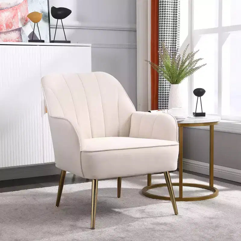 Poltrona moderna in velluto per soggiorno, poltroncina imbottita in stile Mid-Century con gambe in legno dorato per sala lettura o camera da letto
