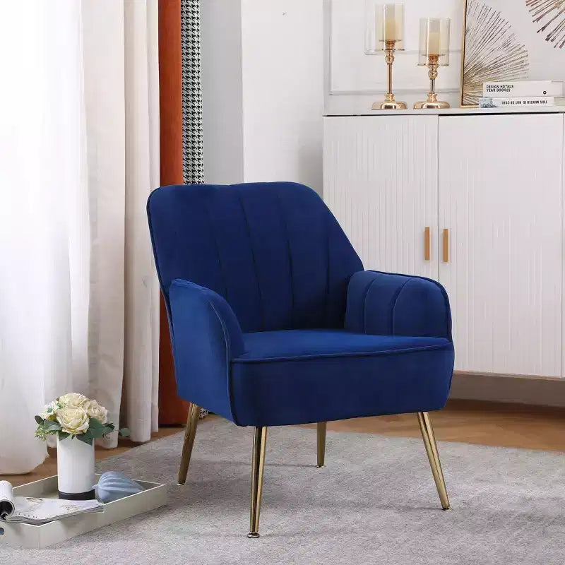 Poltrona moderna in velluto per soggiorno, poltroncina imbottita in stile Mid-Century con gambe in legno dorato per sala lettura o camera da letto