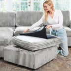 Divano componibile a 6 posti a forma di U in velluto a coste con pouf contenitore e design convertibile