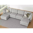 Divano componibile a 6 posti a forma di U in velluto a coste con pouf contenitore e design convertibile