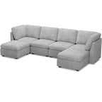 Divano componibile a 6 posti a forma di U in velluto a coste con pouf contenitore e design convertibile