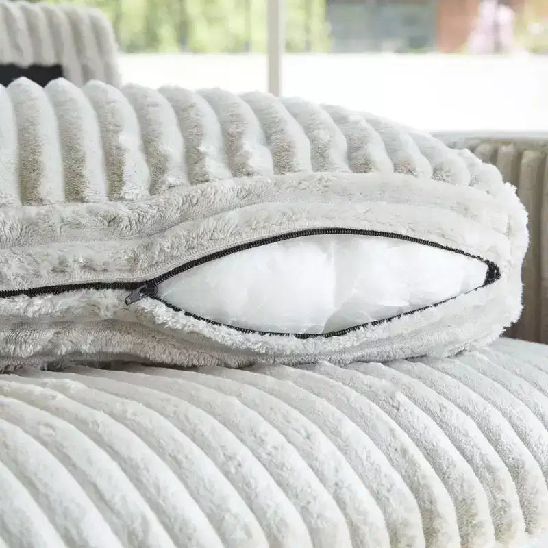 Divano Sezionale a U in Velluto a Coste da 6 Posti - Divano Modulare con Pouf Contenitore e Design Convertibile