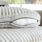 Divano componibile a 6 posti a forma di U in velluto a coste con pouf contenitore e design convertibile