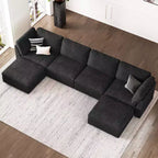 Divano componibile a 6 posti a forma di U in velluto a coste con pouf contenitore e design convertibile